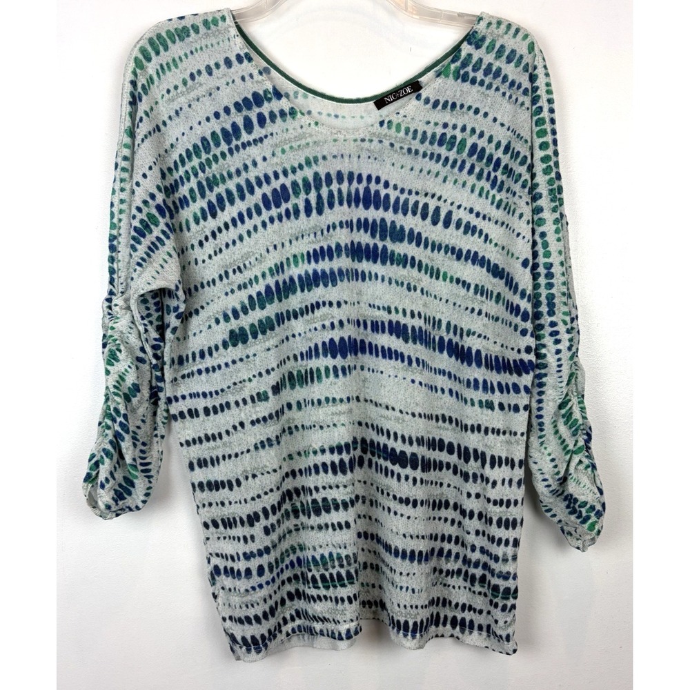 Nic + Zoe Knit Top Womens Medium Linen Blend Print Casual Office Career Read